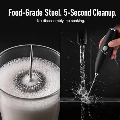 Bean Envy Handheld Milk Frother Wand with Stand - Black | 19000 RPM Electric Mixer for Coffee, Matcha, Protein Shakes thumbnail 6