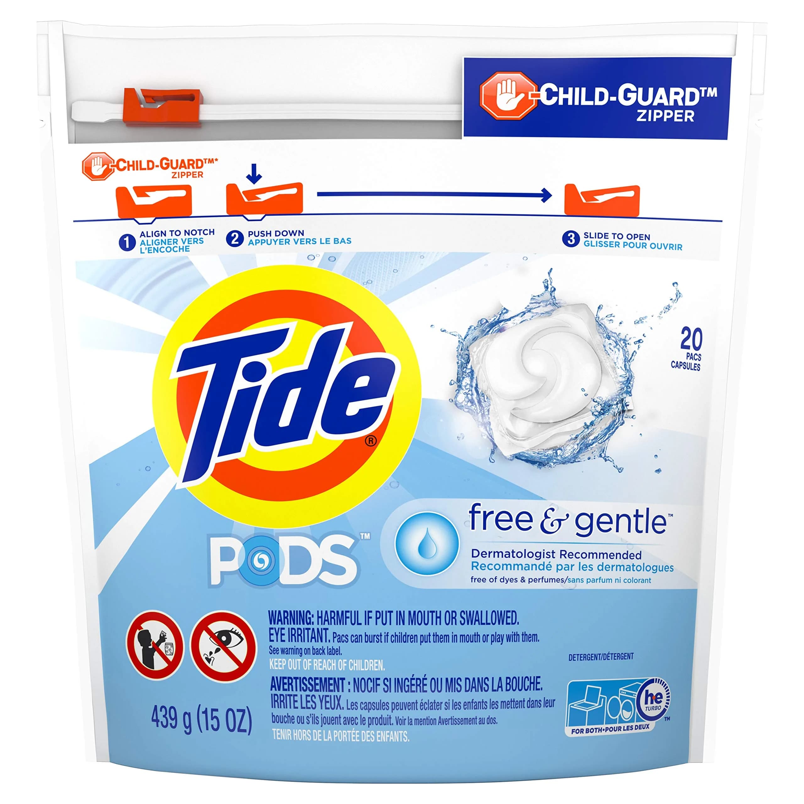 Tide PODS Free & Gentle Laundry Detergent Pacs 20 Count | Hypoallergenic & Dye-Free - main product image