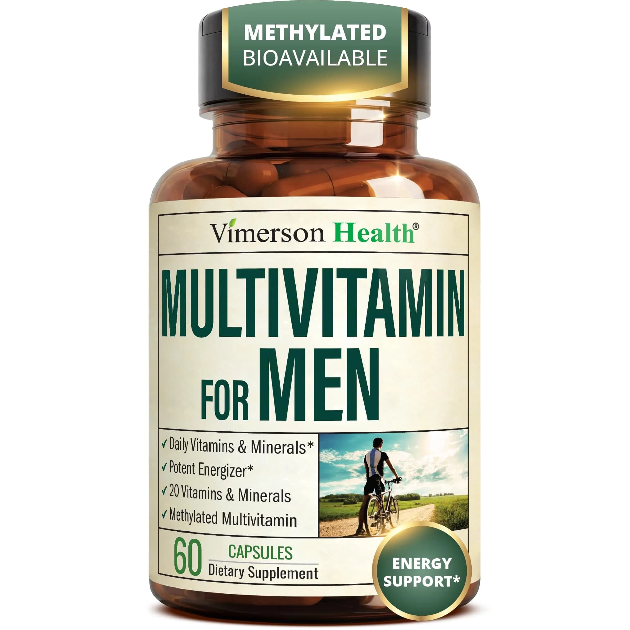 Vimerson Health Men's Multivitamin 60 Capsules | Methylated B Vitamins & Chelated Minerals for Energy & Focus
