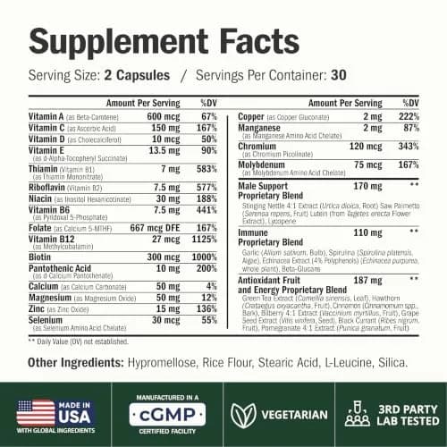Vimerson Health Men's Multivitamin 60 Capsules | Methylated B Vitamins & Chelated Minerals for Energy & Focus thumbnail 2