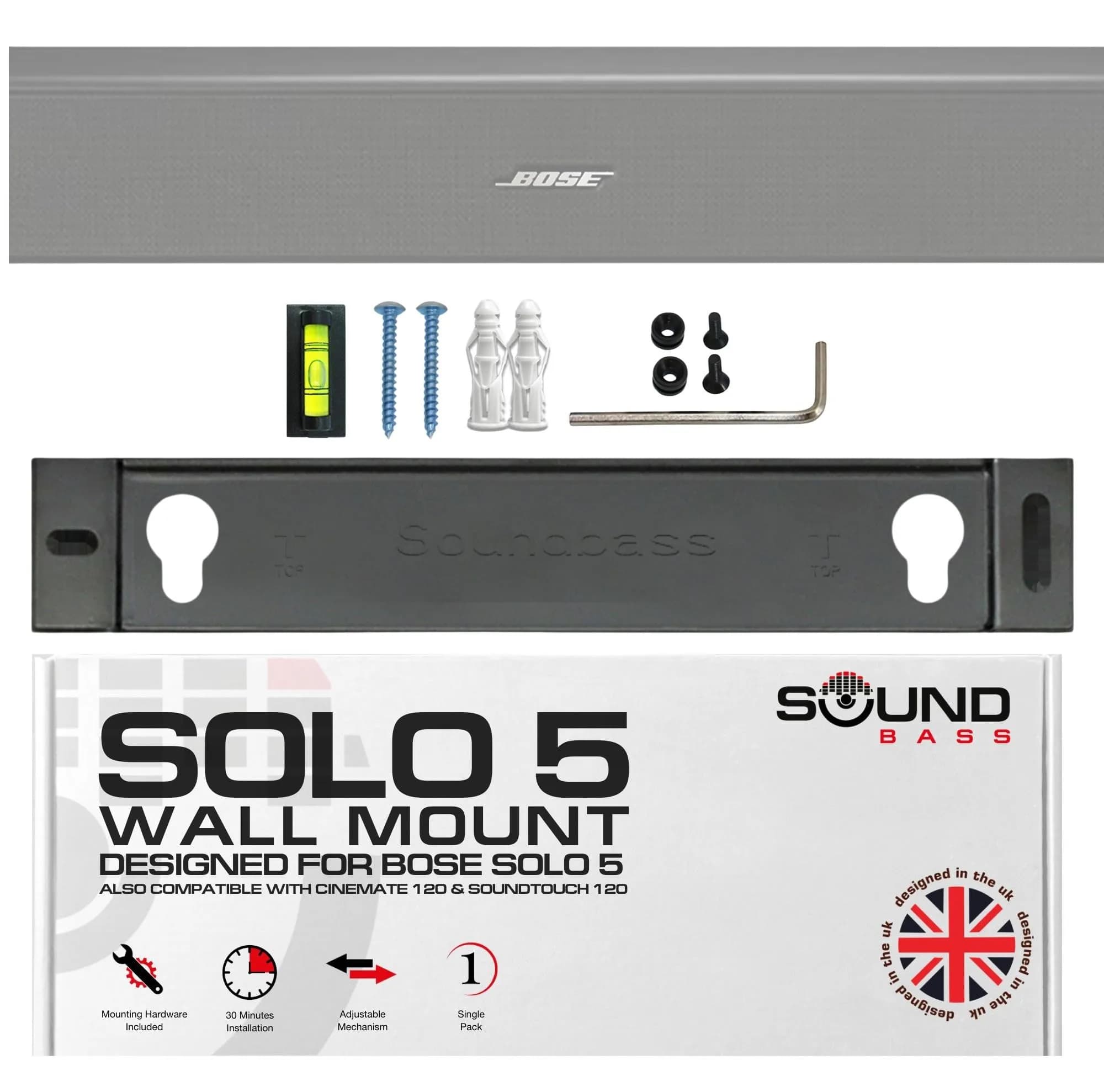 Sound Bass Wall Mount Bracket for Bose Solo 5 Soundbar | Precision Engineered 2.5mm Steel — Black