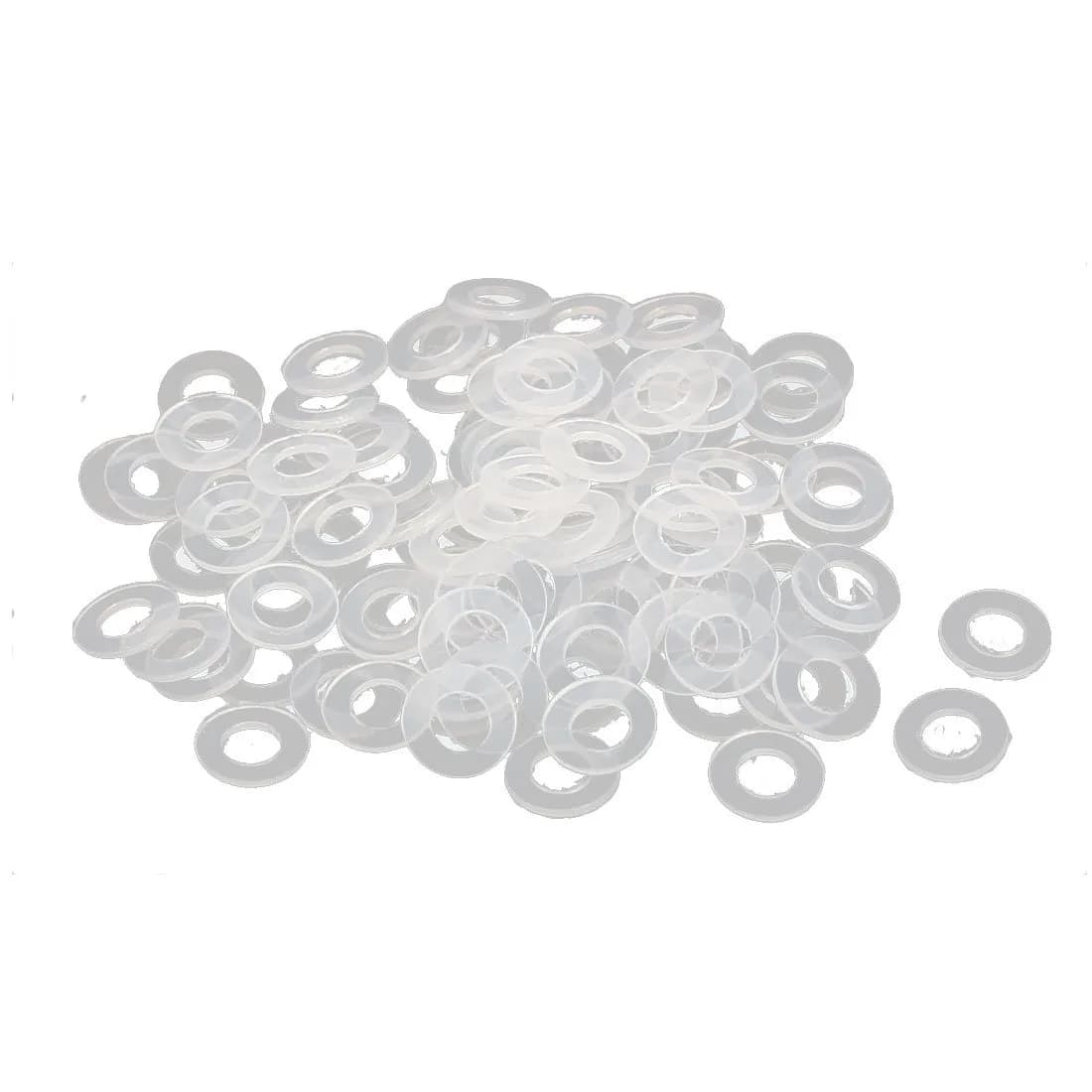 uxcell White Nylon Flat Washers M10 ID 20mm OD 2mm Thickness | Sealing Gasket for Faucet Pipe, Pack of 100 — Clear / 6mmxM3x0.5mm