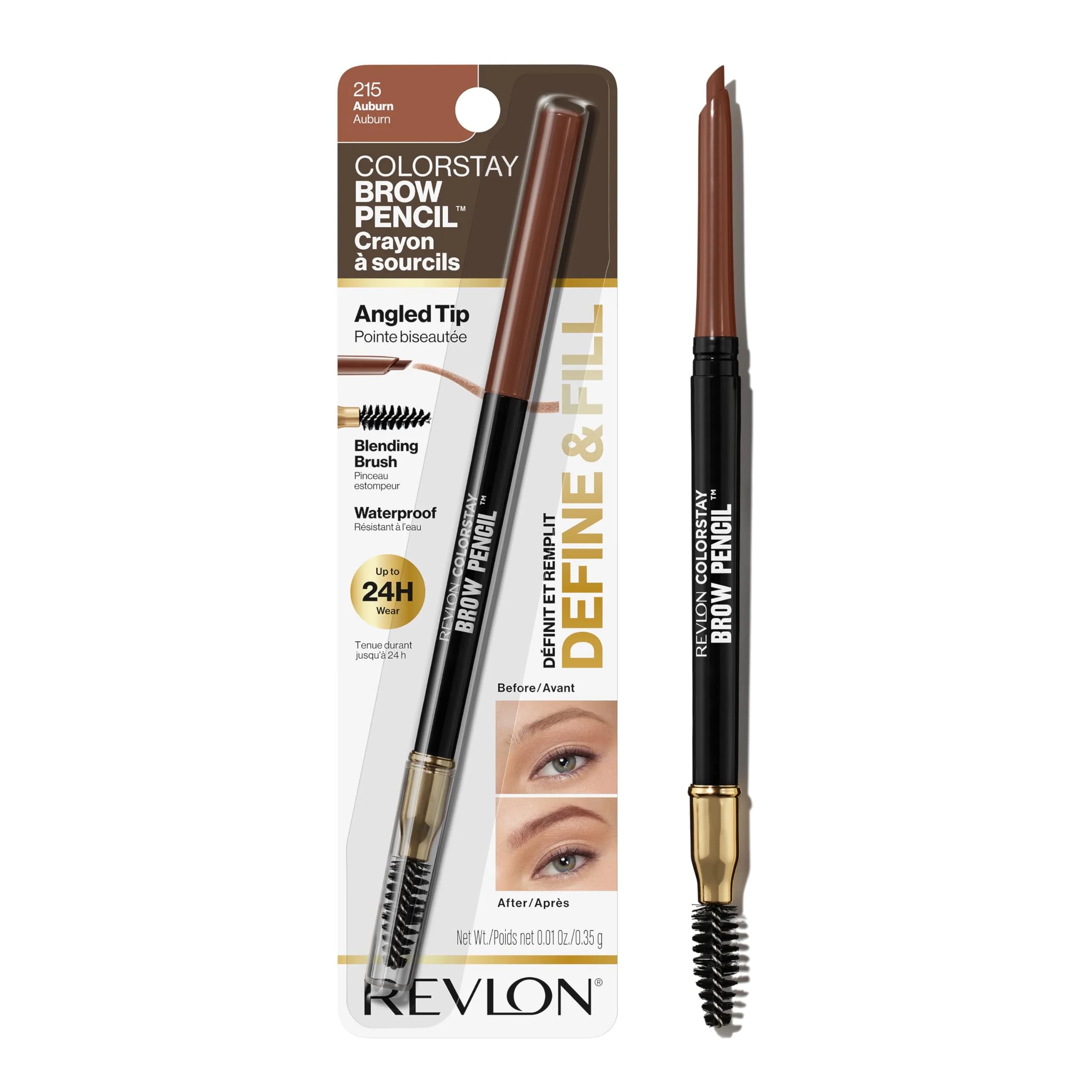 Revlon ColorStay Eyebrow Pencil 225 Soft Black 0.021 oz | Waterproof Definition for Natural Brows — 215 Auburn / 0.02 Ounce