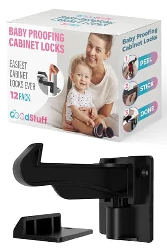The Good Stuff Invisible Baby Cabinet Locks – No Tools Needed, 12 Pack | Secure Drawers & Cabinets thumbnail 1