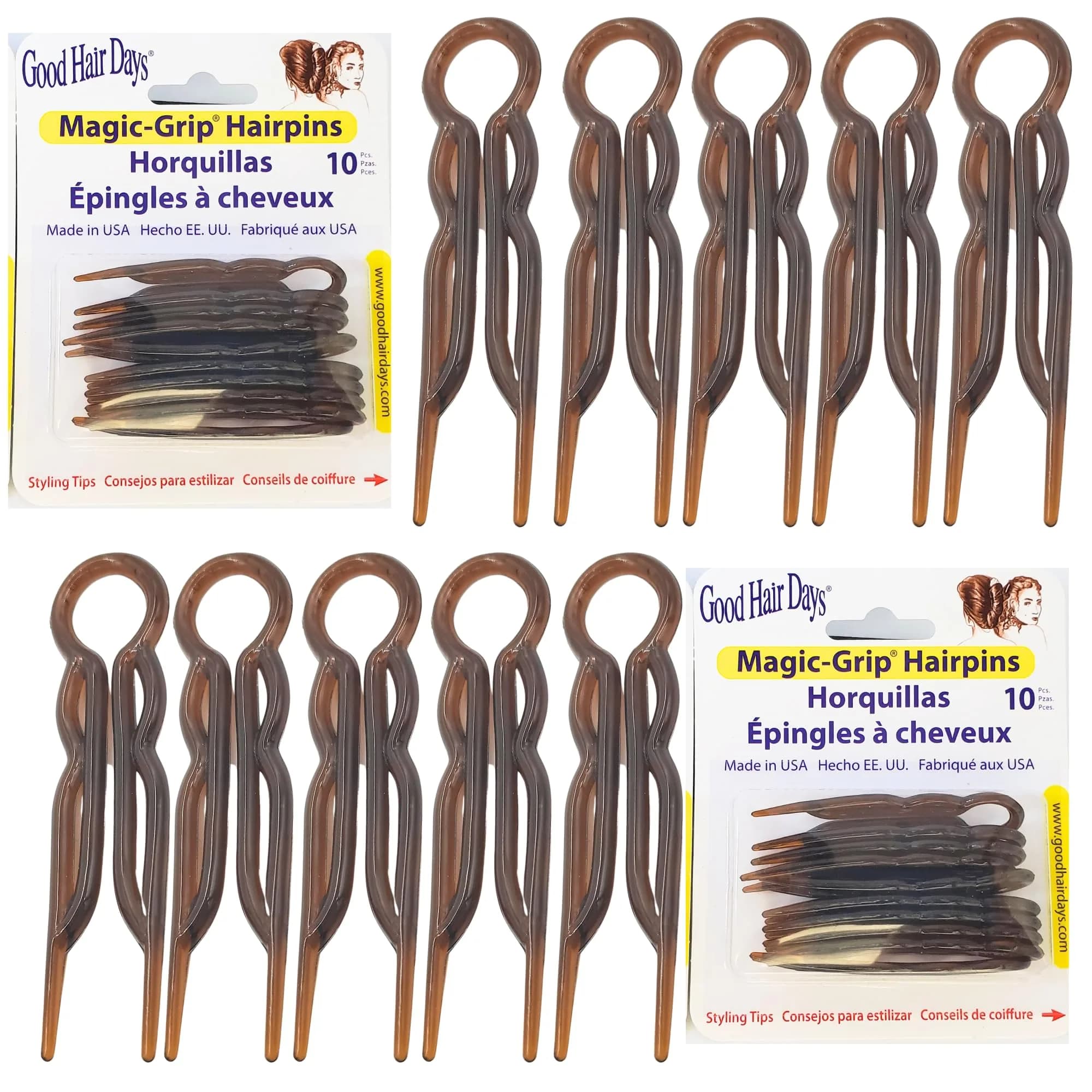 Good Hair Days Magic-Grip Styling U-Shaped Hair Pins, Tortoise Shell, 20 Count | Strong Hold for Thick Hair