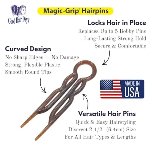 Good Hair Days Magic-Grip Styling U-Shaped Hair Pins, Tortoise Shell, 20 Count | Strong Hold for Thick Hair thumbnail 4