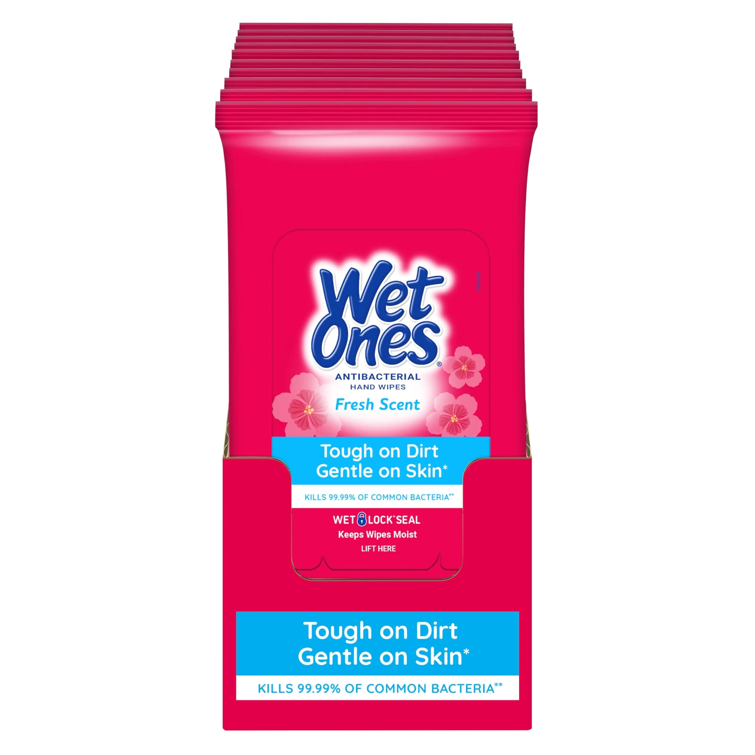 Wet Ones Antibacterial Hand Wipes, Fresh Scent, 20 Wipes (Pack of 10) | Kills 99.99% Germs, Hypoallergenic, TSA Travel Pack - main product image