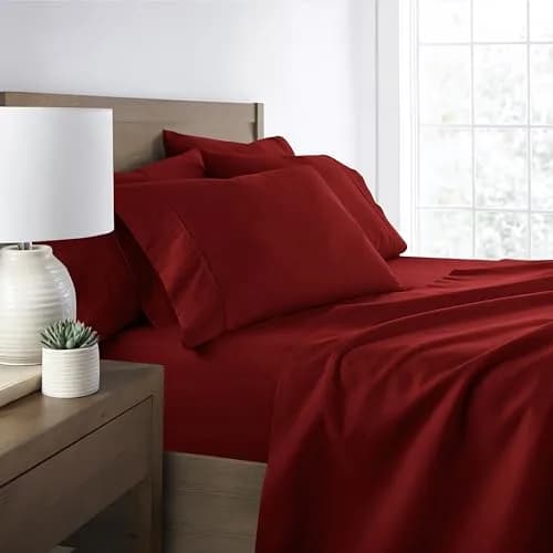 Linen Market 6 Piece Burgundy Twin XL Sheet Set | 156 GSM Microfiber Polyester thumbnail 1