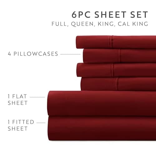 Linen Market 6 Piece Burgundy Twin XL Sheet Set | 156 GSM Microfiber Polyester thumbnail 5