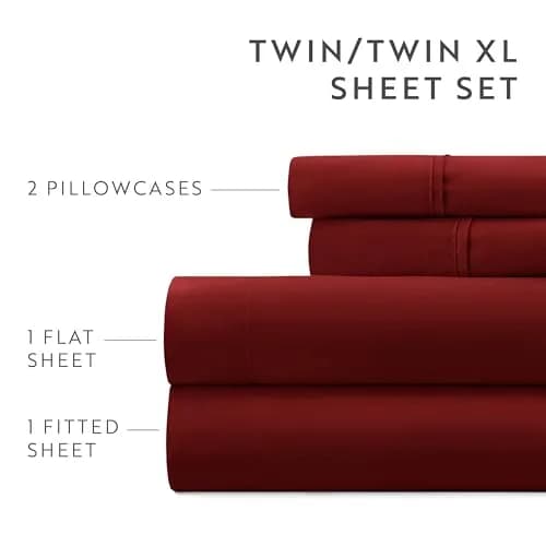 Linen Market 6 Piece Burgundy Twin XL Sheet Set | 156 GSM Microfiber Polyester thumbnail 6