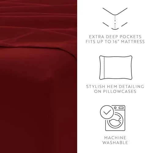 Linen Market 6 Piece Burgundy Twin XL Sheet Set | 156 GSM Microfiber Polyester thumbnail 3