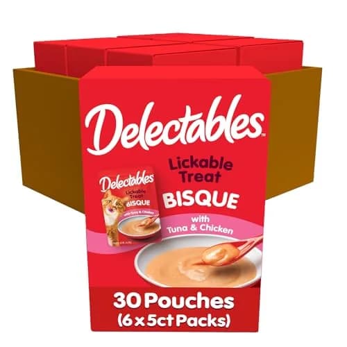 Delectables Lickable Treat Bisque Tuna & Chicken Wet Cat Treat 1.4oz Pouch (Pack of 30) | Grain-Free Food Topper for Cats thumbnail 1
