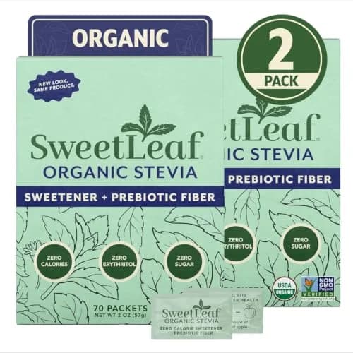 SweetLeaf Organic Stevia Powder Sweetener, Sugar Free - 70 Packets (2 Pack) | Zero Calorie, Keto Friendly, No Artificial thumbnail 1