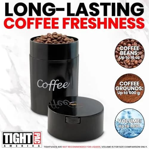 COFFEEVAC 1LB – Patented Airtight Container | Multi-use Vacuum Container for Coffee & Tea, Black with Logo thumbnail 8