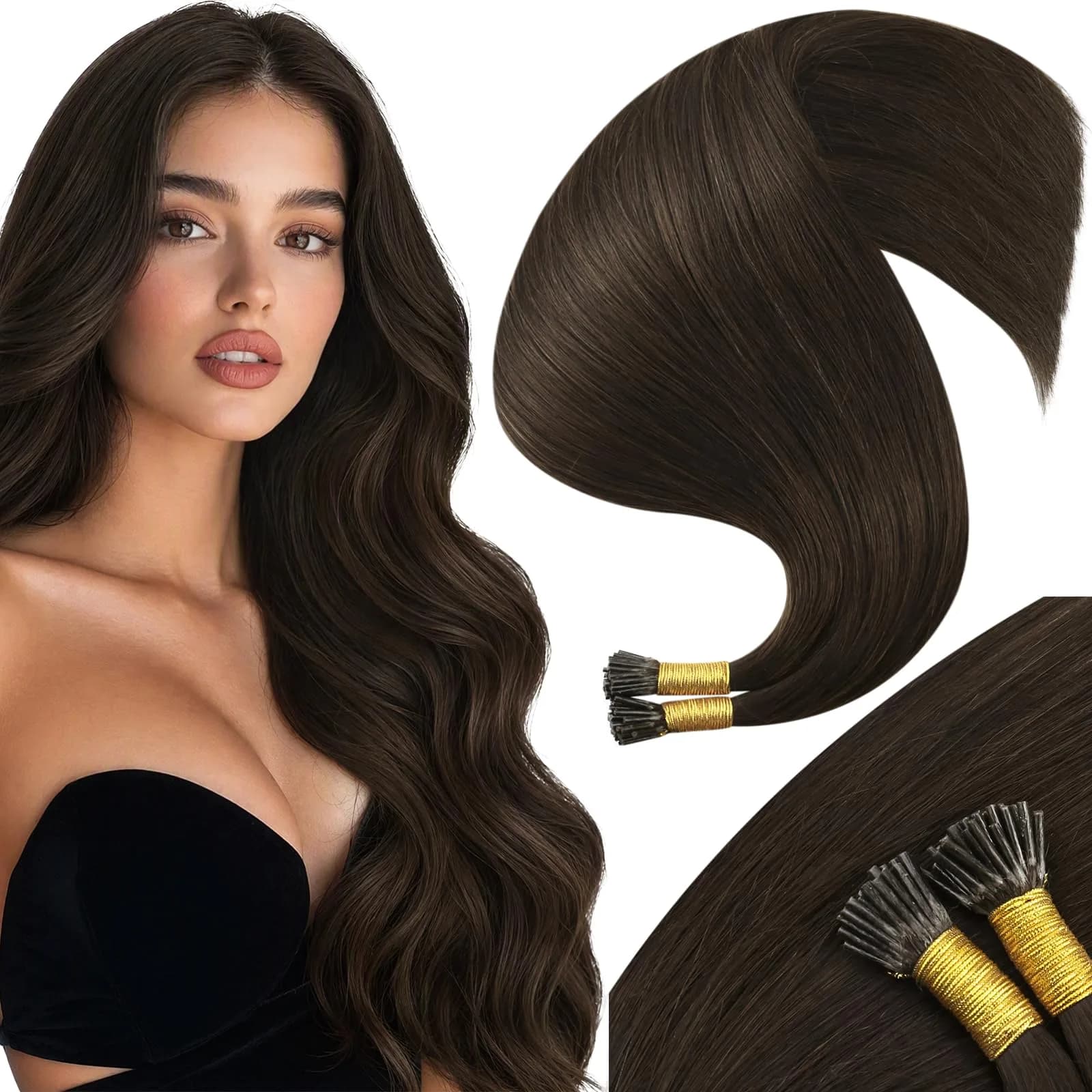 Moresoo Micro Bead Hair Extensions Real Human Hair, Off Black, 20 Inch (50g / 1.76 oz) | Blend Seamlessly for Volume & Length — I-# 4 Natural Warm Brown / 18 Inch
