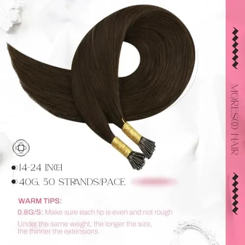 Moresoo Itip Human Hair Extensions 18 Inch | Natural Brown, Micro-Ring & Cold Fusion thumbnail 2