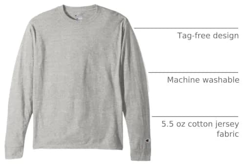 Champion Men's Cotton Long Sleeve Tee Shirt, Oxford Gray | Comfortable, Durable & Imported from USA thumbnail 2
