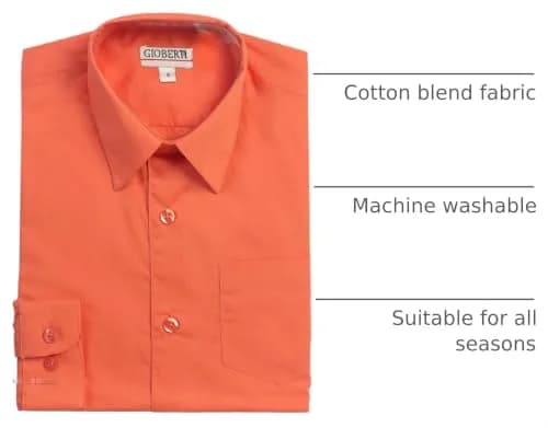 Gioberti Boys Long Sleeve Solid Dress Shirt, Coral, 7 | Classic Fit, All Year Wear thumbnail 4