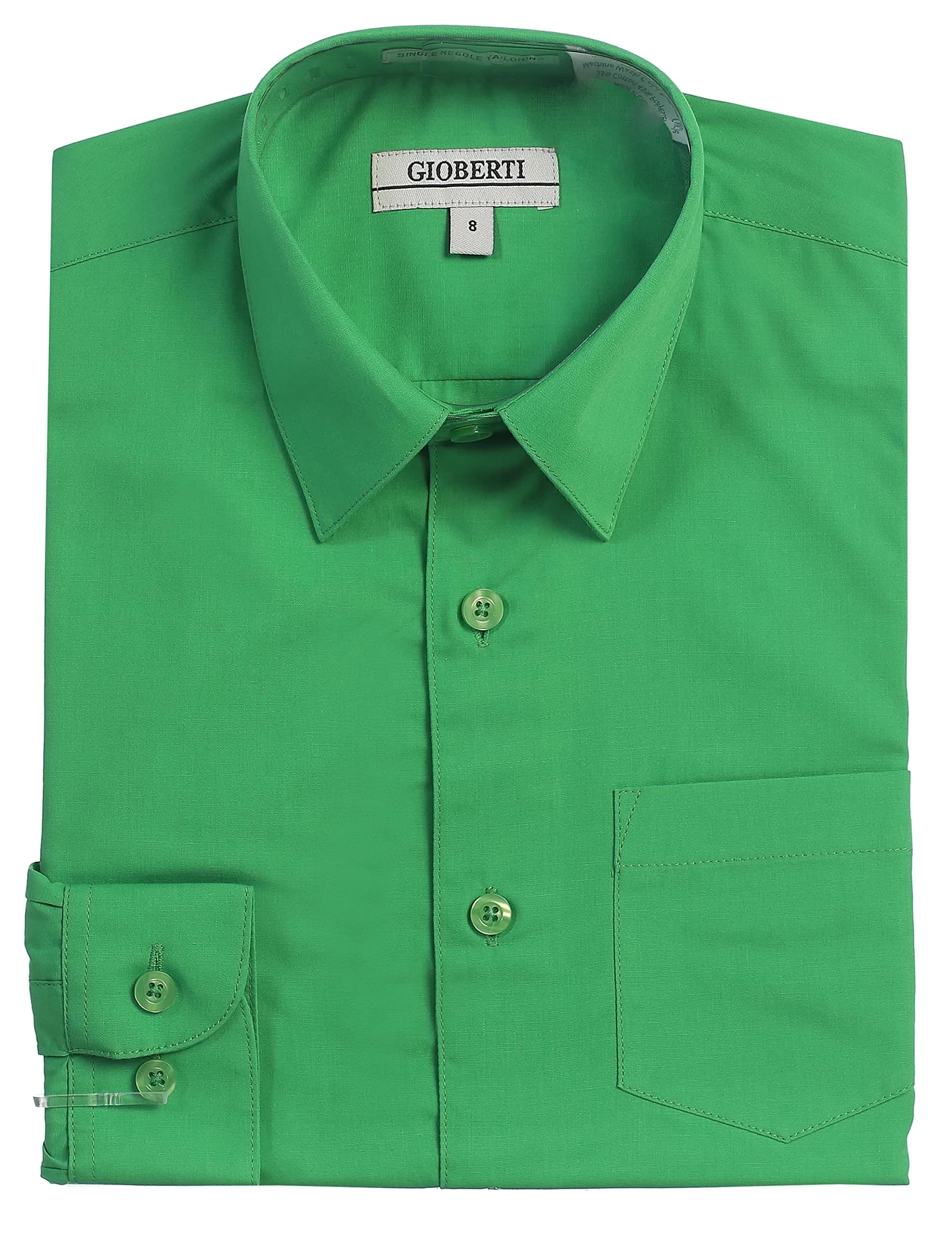 Gioberti Boys Long Sleeve Solid Dress Shirt, Coral, 7 | Classic Fit, All Year Wear — Green / 3