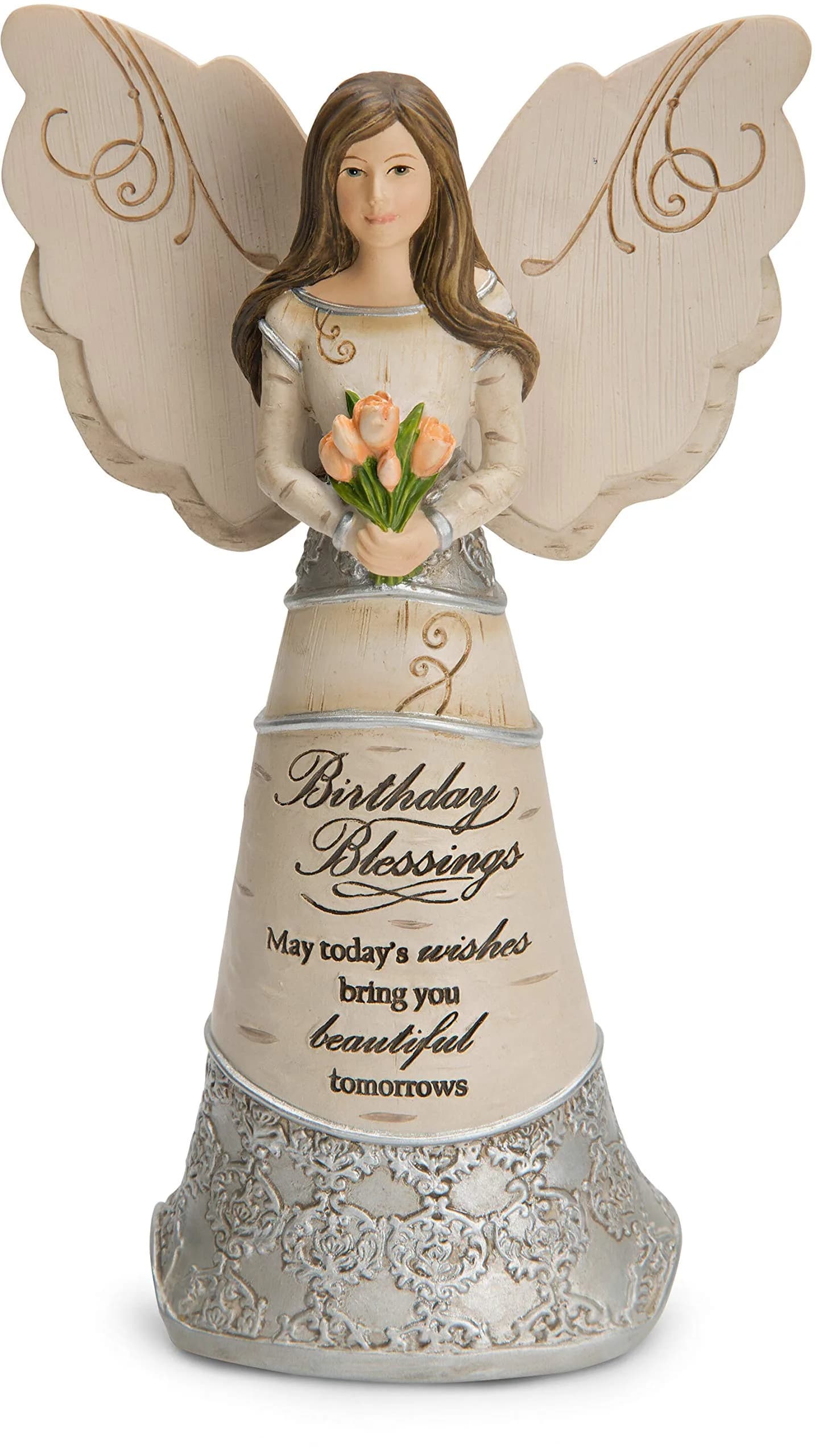 Pavilion Gift Company Birthday Blessings Angel Figurine 15cm (6") | Classic Floral Design