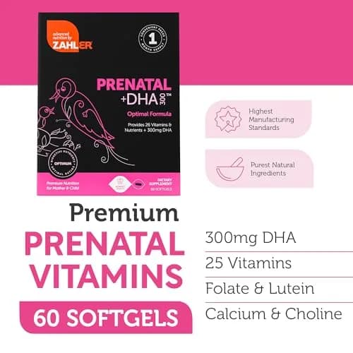 Zahler Prenatal +DHA 300 - Prenatal Vitamin with Methylated Folate & DHA for Pregnant Women - Support for Mom & Baby - 60 Softgels thumbnail 3
