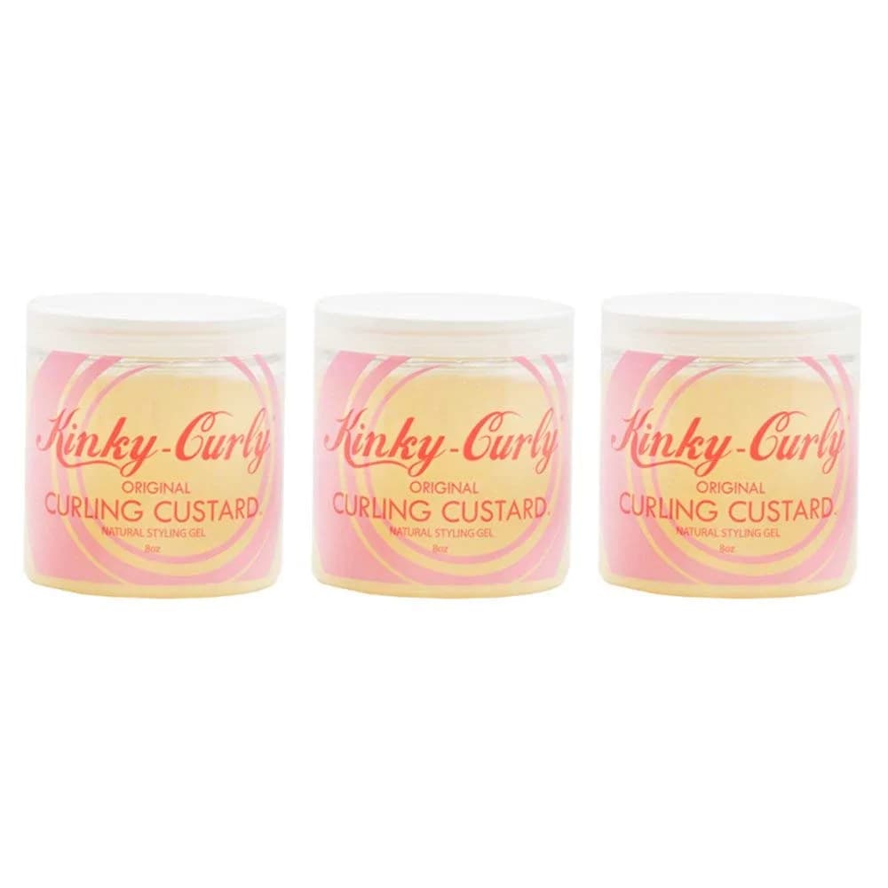 Kinky Curly Original Curling Custard Natural Styling Gel 240ml (8 fl oz) Pack of 3 | Defines Curls with Natural Ingredients — Beige