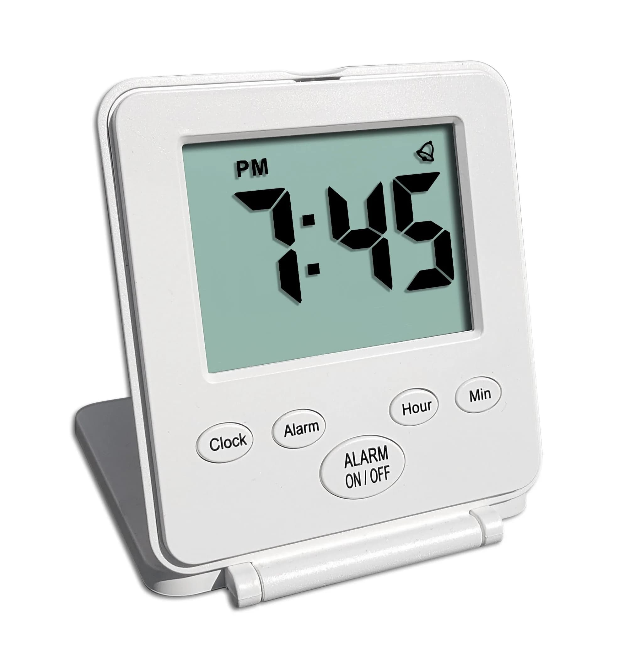 Travelwey Digital Travel Alarm Clock - Black | Simple Operation, Loud Alarm, Snooze, On/Off Switch, 2 AAA Battery Powered — White