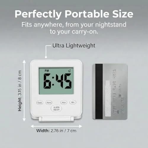 Travelwey Simple Digital Travel Alarm Clock White | Loud Alarm, Snooze, Travel Mode, Battery Powered thumbnail 6