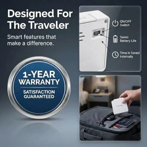 Travelwey Simple Digital Travel Alarm Clock White | Loud Alarm, Snooze, Travel Mode, Battery Powered thumbnail 7
