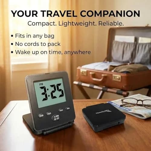 Travelwey Digital Travel Alarm Clock - Black | Simple Operation, Loud Alarm, Snooze, On/Off Switch, 2 AAA Battery Powered thumbnail 5