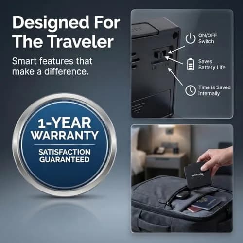 Travelwey Digital Travel Alarm Clock - Black | Simple Operation, Loud Alarm, Snooze, On/Off Switch, 2 AAA Battery Powered thumbnail 7