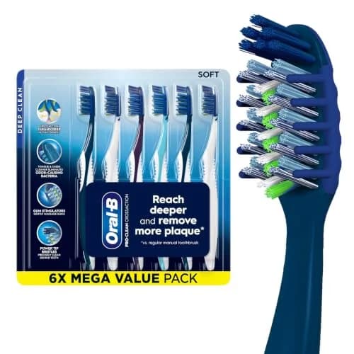 Oral-B Pro Clean Cross Action Toothbrushes, Deep Plaque Removal, 6 Count | Soft Bristles for Deep Clean & Gum Care thumbnail 1