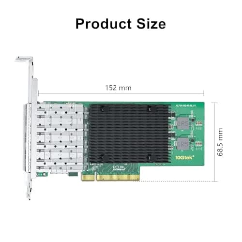 10Gtek Quad SFP+ Port 10Gb PCI-E NIC Network Card | Intel XL710-BM1 Controller, PCIe 3.0 x8 thumbnail 2