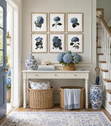 Gnosis Picture Archive Blue Hydrangea Botanical Art Prints Set of 6 (8x10 inch image on 8.5x11 inch paper) | Antique Floral Gallery Wall Decor thumbnail 2