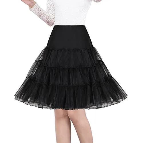 Shimaly Women's 50s Vintage Rockabilly Petticoat 26" Black | Classic Fluff & Puff thumbnail 1