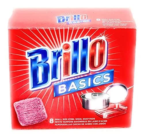 Brillo Basics Steel Wool Scrub Pads, Medium Grit, 8-Count Box | Tough Grease-Scrubbing Action thumbnail 1