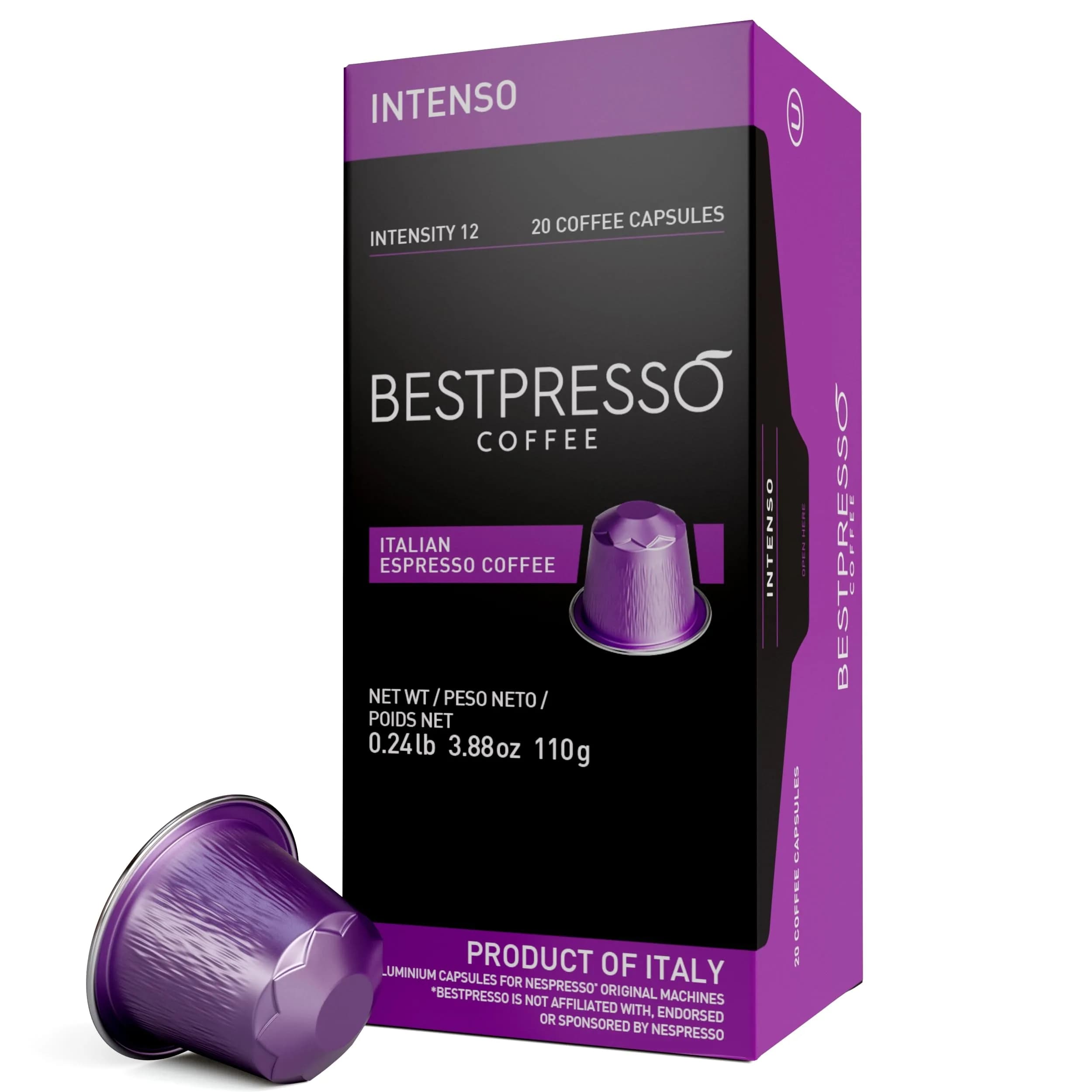 Bestpresso Coffee for Nespresso Original Machine 120 pods | Certified Espresso Chocolate Blend, Medium Intensity — Intenso
