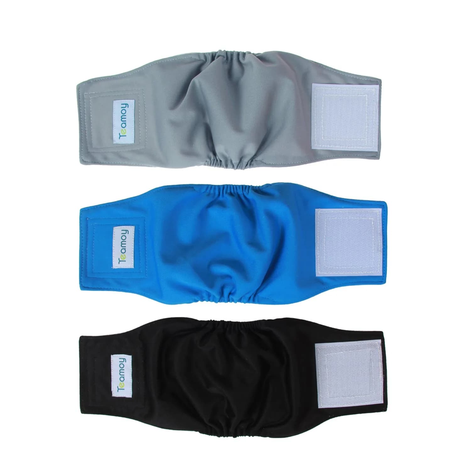 Teamoy Reusable Male Dog Belly Band, Pack of 3 X-Small | Washable Dog Pee Wraps for Spot Marking & Incontinence — Black+ Gray+ Lake Blue / X-Small