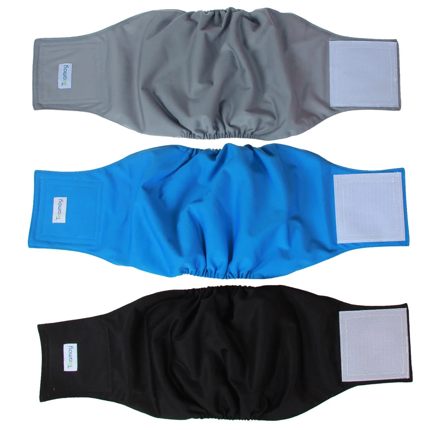 Teamoy Reusable Male Dog Belly Band, Pack of 3 X-Small | Washable Dog Pee Wraps for Spot Marking & Incontinence — Black+ Gray+ Lake Blue