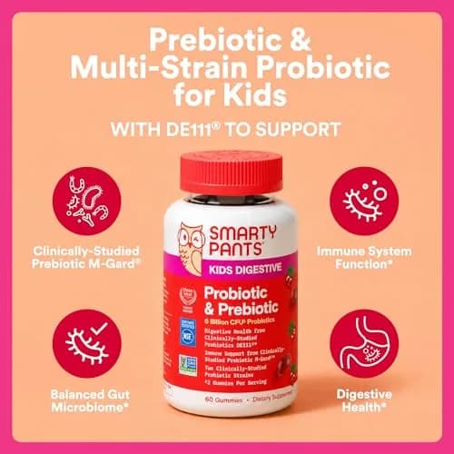 SmartyPants Kids Probiotic & Prebiotic Gummies Strawberry 60 Count (30 Day Supply) | Clinically Studied for Digestive Health & Immune Support thumbnail 3