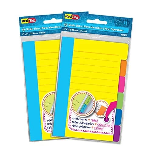 Redi-Tag Divider Sticky Notes 4" x 6" (120 Ruled Notes, 2 Books Per Pack) | Tabbed Lined Notepads for School, Home, Office thumbnail 1