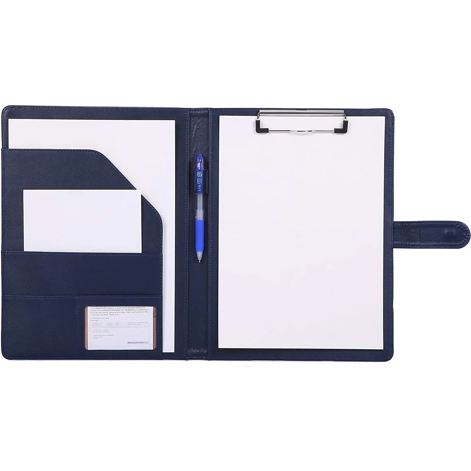 Mymazn Blue Faux Leather Padfolio Clipboard Folder Portfolio with Cover for A4 & Letter Size Refillable Writing Notepad | Holds 50 Sheets