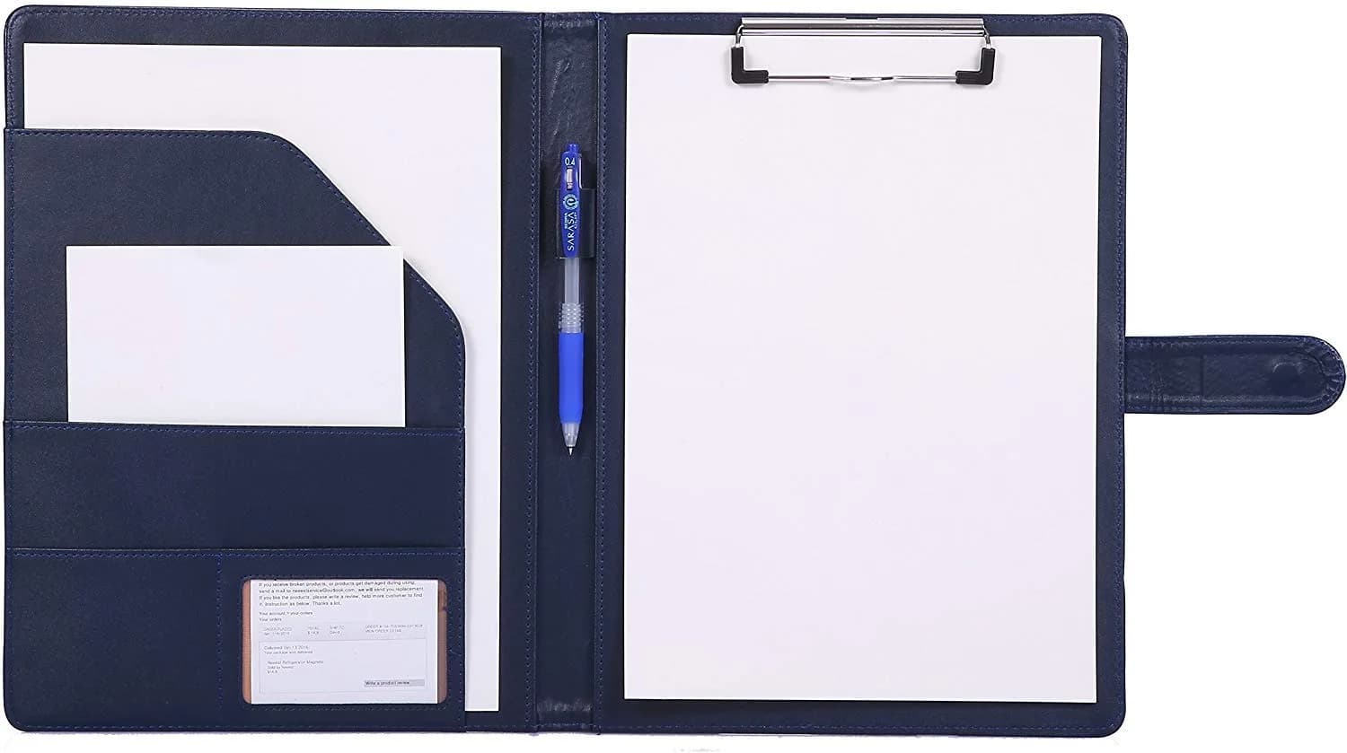 Mymazn Blue Faux Leather Padfolio Clipboard Folder Portfolio with Cover for A4 & Letter Size Refillable Writing Notepad | Holds 50 Sheets — Blue
