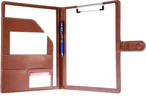 Mymazn Faux Leather Padfolio with Clip for Letter & A4 Size, Brown | Professional Business Organizer thumbnail 9