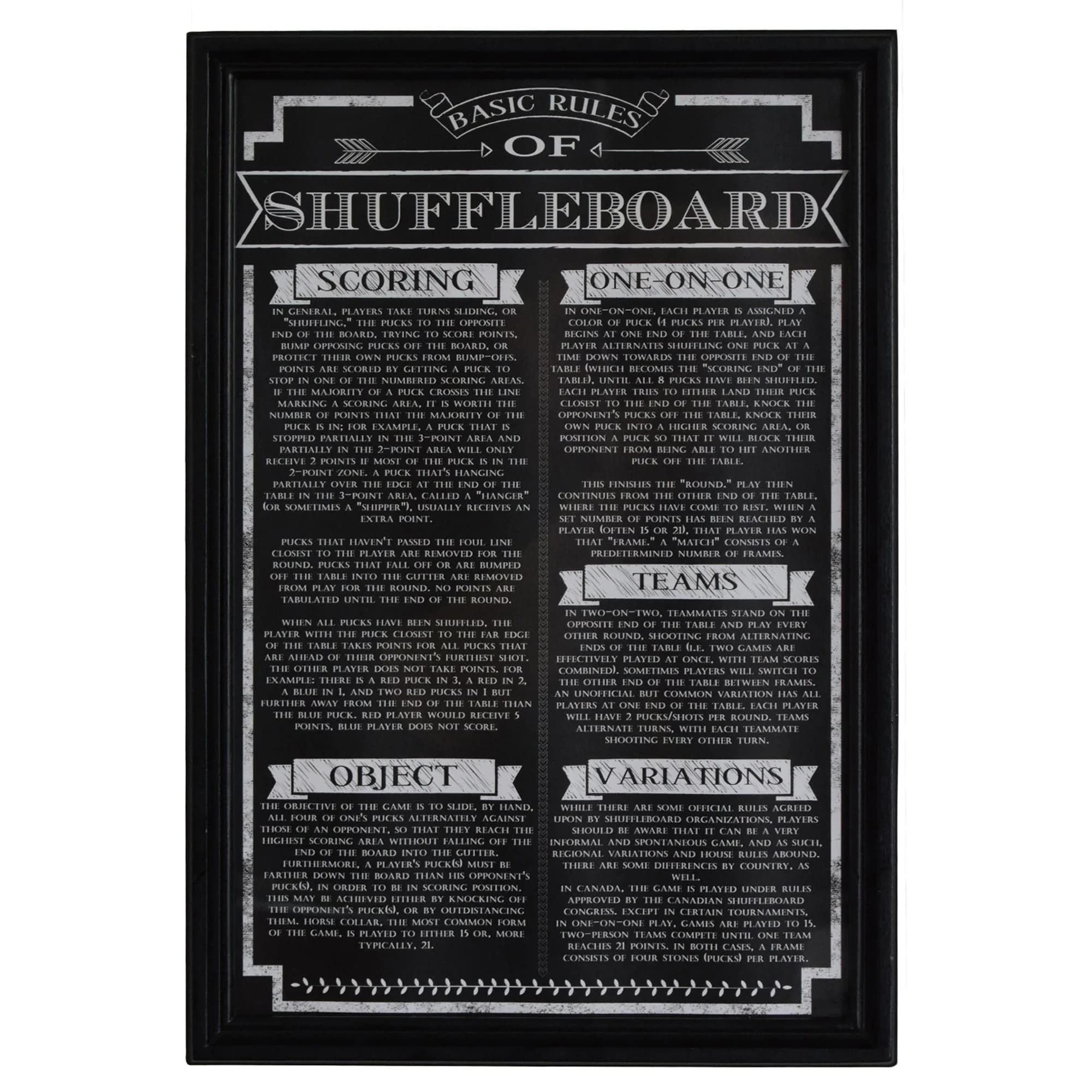 Hathaway Shuffleboard Rules Wall Art, Black | Stylish Game Room Decor with Official Rules - main product image