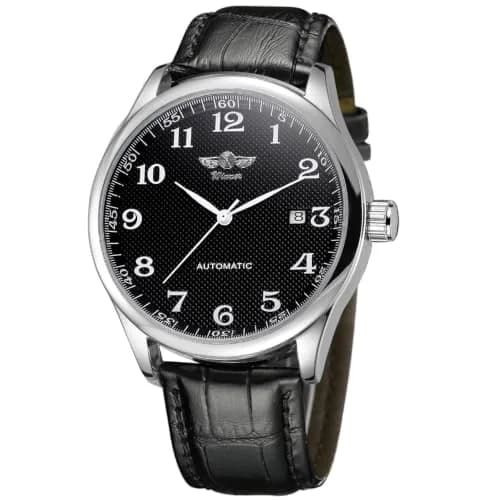 VIGOROSO Automatic Mechanical Watch Black Dial Leather Strap 40mm (1.57 inch) | Chronograph Day Date Display thumbnail 1