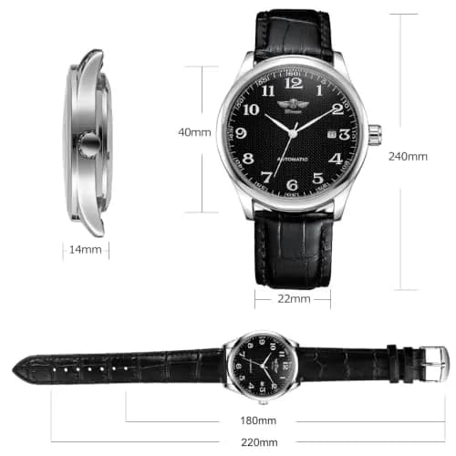 VIGOROSO Automatic Mechanical Watch Black Dial Leather Strap 40mm (1.57 inch) | Chronograph Day Date Display thumbnail 5