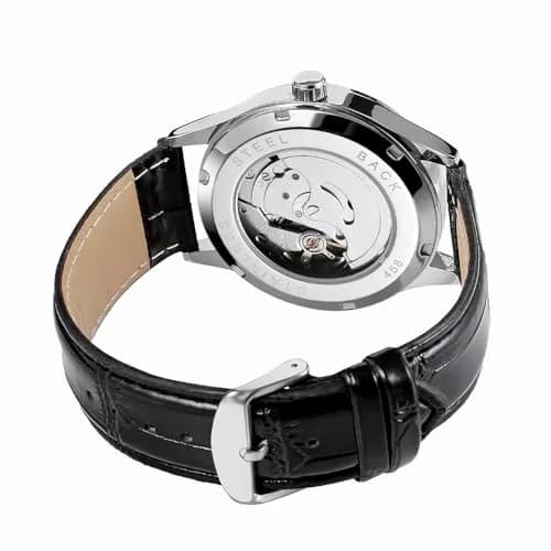 VIGOROSO Automatic Mechanical Watch Black Dial Leather Strap 40mm (1.57 inch) | Chronograph Day Date Display thumbnail 6