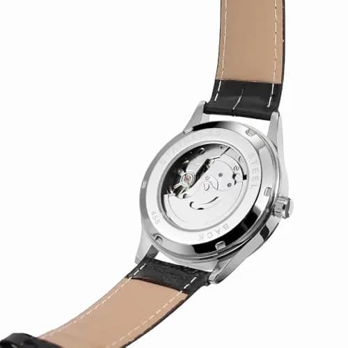 VIGOROSO Automatic Mechanical Watch Black Dial Leather Strap 40mm (1.57 inch) | Chronograph Day Date Display thumbnail 7