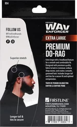 WAV ENFORCER Premium Do-Rag Black | Breathable, Moisture Lock, Extra-Large Band thumbnail 2